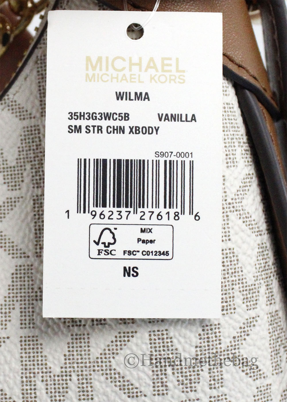 Michael Kors Wilma Small Vanilla PVC Chain Crossbody Bag featuring a chic design with signature PVC material and gold chain.