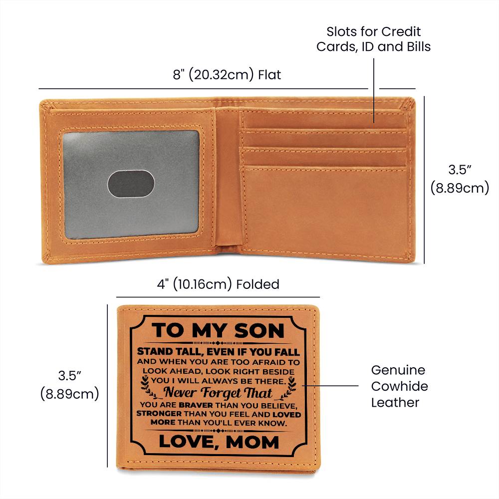 To My Son Stand Tall Black Bifold Leather Wallet
