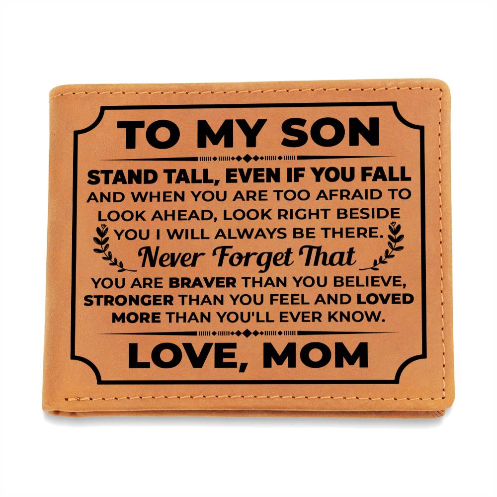 To My Son Stand Tall Black Bifold Leather Wallet