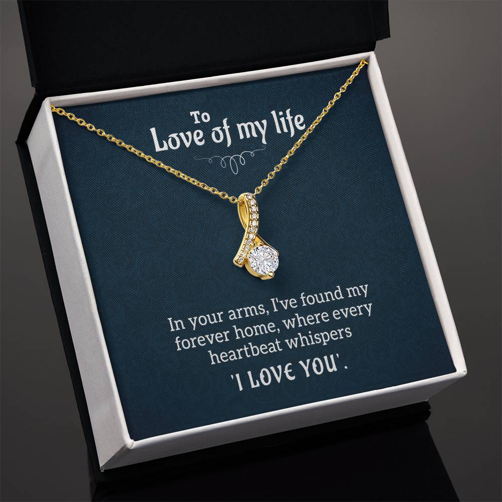 Alluring Beauty Ribbon Pendant Necklace, Gold Finish