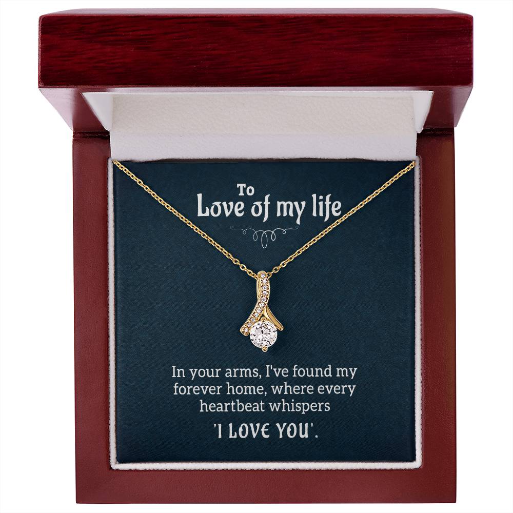 Alluring Beauty Ribbon Pendant Necklace, Gold Finish